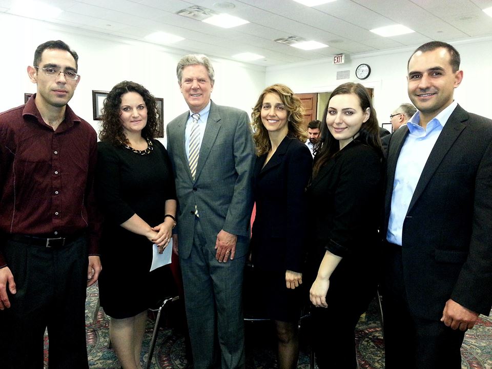 Congressional Armenian Caucus CoChair Frank Pallone (D-NJ) with Vitaliy Dadalyan, Anna Astvatsaturian Turcotte, Dr. Alina Dorian, Julia Papiyan and Marat Khoudabakhshiev at the ANCA Capitol Hill briefing marking the 25th anniversary of the Baku pogroms and urging robust U.S. aid to the Nagorno Karabakh Republic.