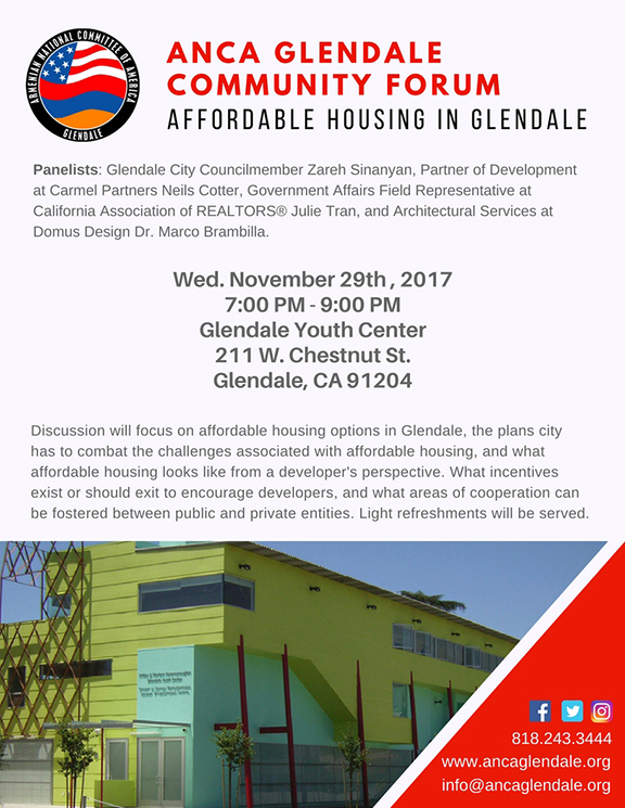 ANCA Glendale To Host Community Forum On Affordable Housing in Glendale ...